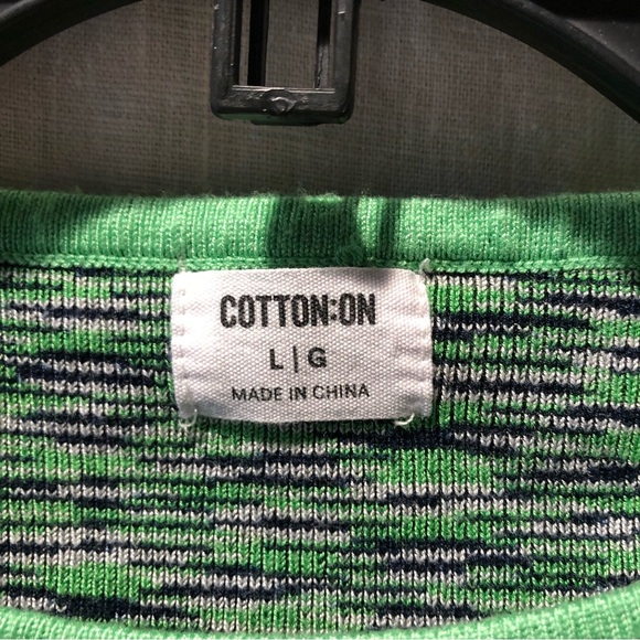 Cotton On crop top stretch woven medium weight green and navy cap sleeve L - Picture 4 of 6